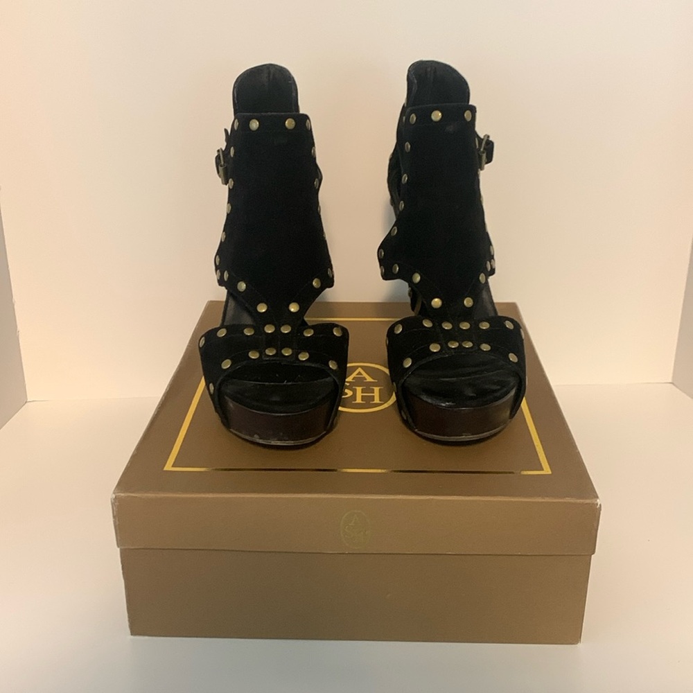 Ash Black Suede Studded Platform Wedge Sandals